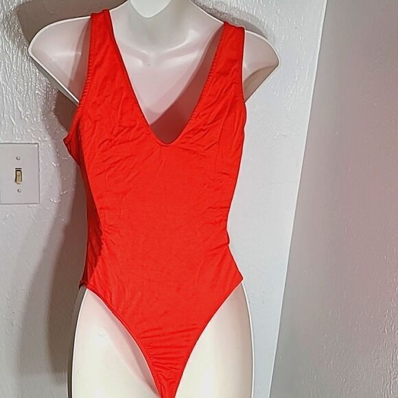 Caren Forbes One-piece Lace-up Front Orange Bathing Suit, Size Small, NWOT - Picture 2 of 5